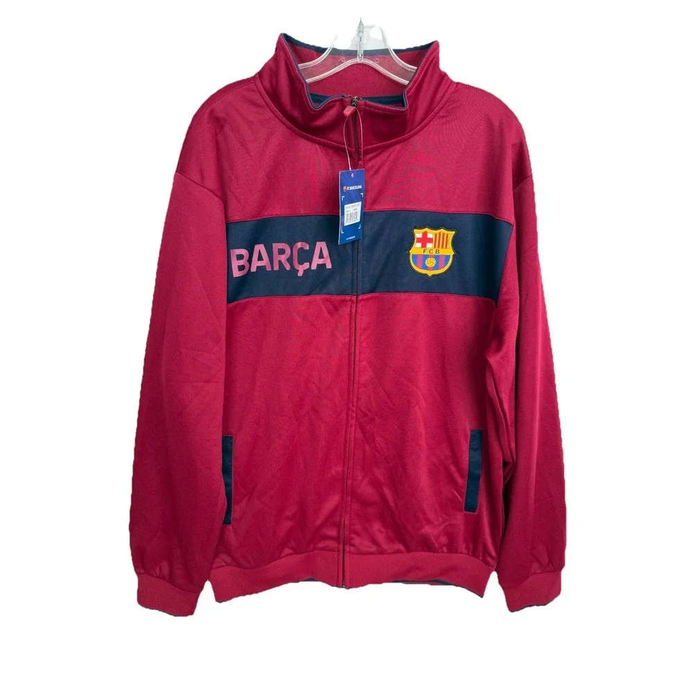 FC Barcelona Full Zip Logo Track Jacket Burgundy Men's Size Large Icon‎ Sports